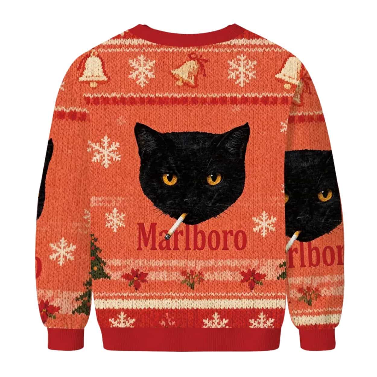 Marlboro Black Cat Smoking Christmas Ugly Sweater