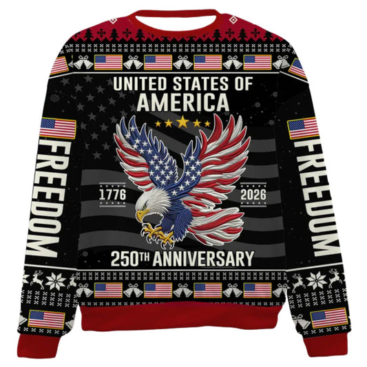 250 Years Of Freedom 1776-2026 Ugly Christmas Sweater