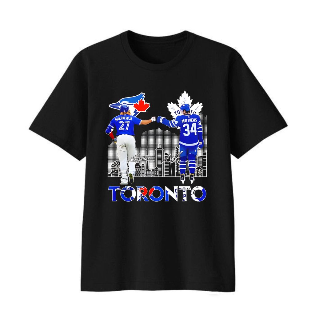 Auston Matthews Maple Leafs vs Vladimir Guerrero Jr Blue Jays Signatures Shirt