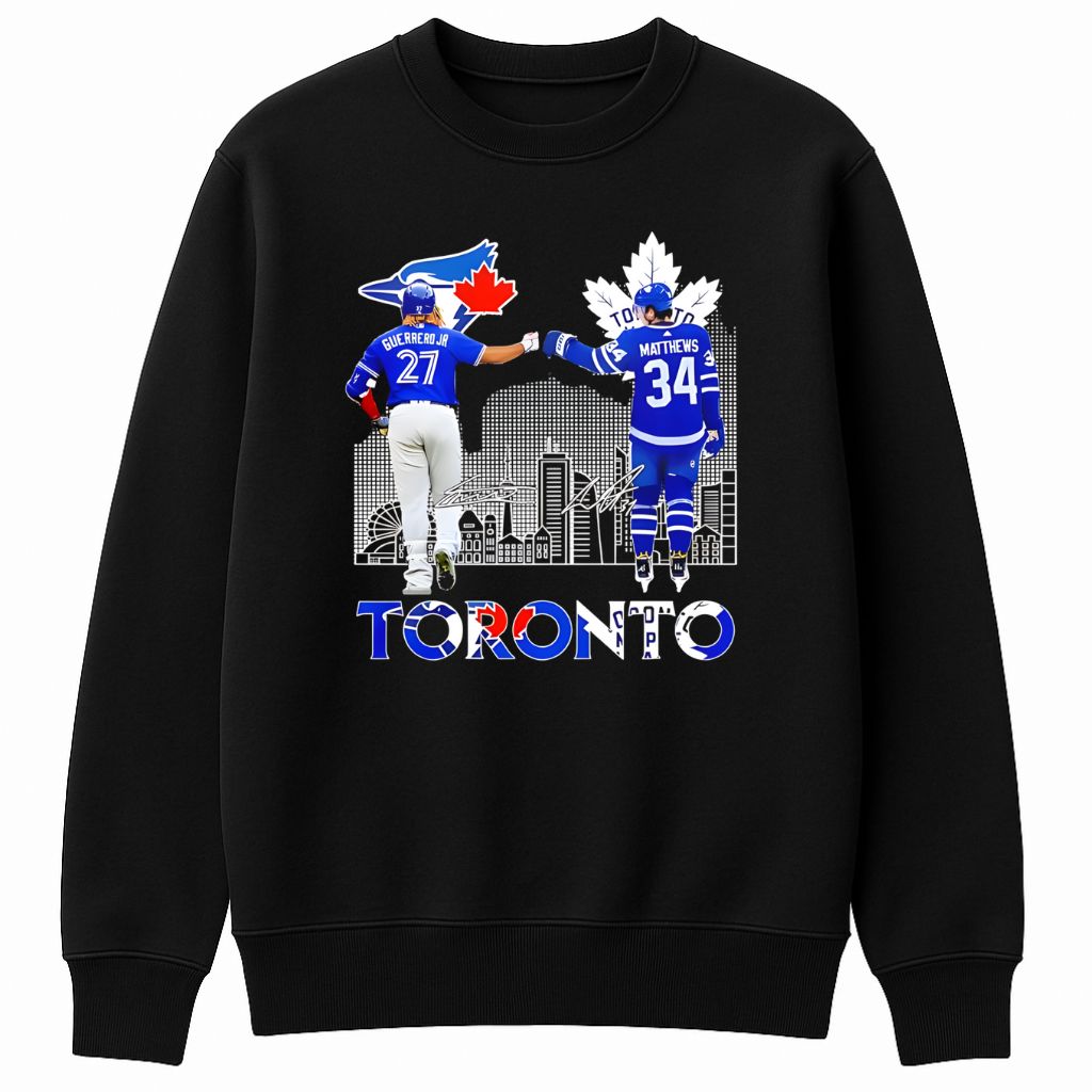 Auston Matthews Maple Leafs vs Vladimir Guerrero Jr Blue Jays Signatures Shirt
