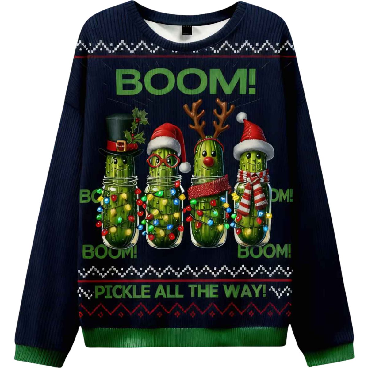 Boom Pickle All The Way Ugly Christmas Sweater