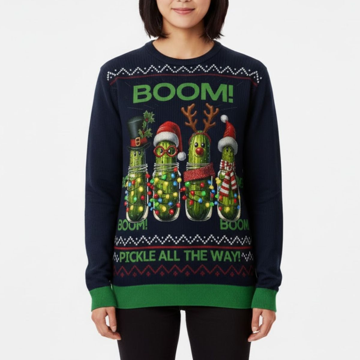 Boom Pickle All The Way Ugly Christmas Sweater