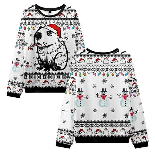 Capybara Smoking Candy Cane Ugly Christmas Sweatshirt