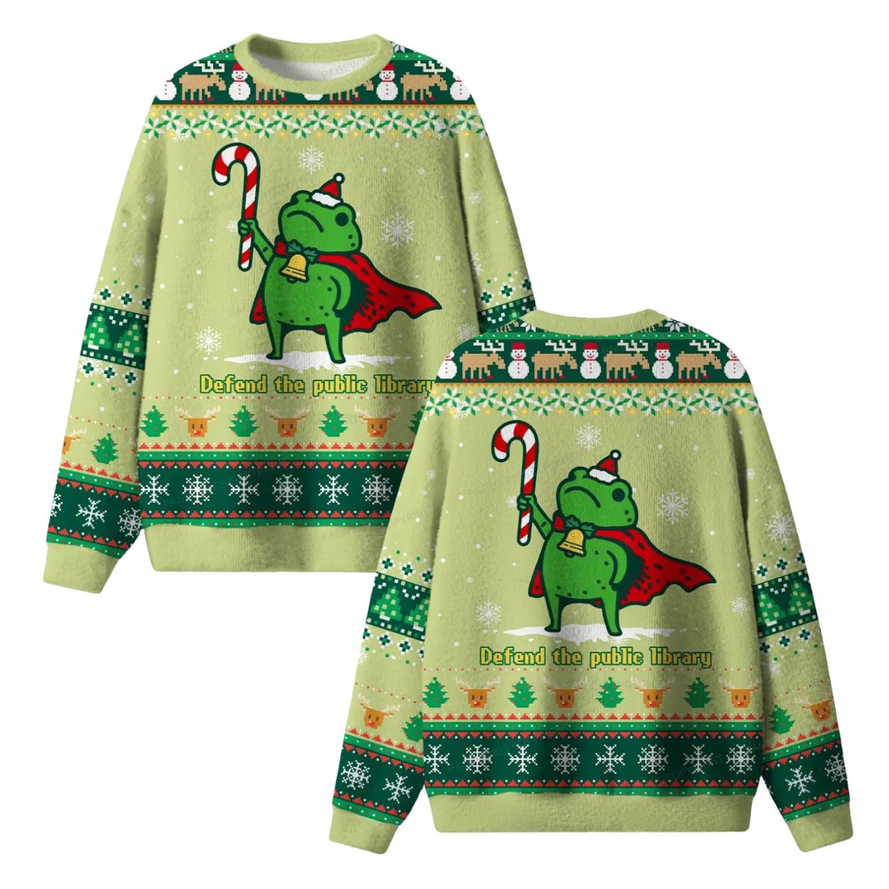 Defend The Public Library Frog Ugly Christmas Sweater