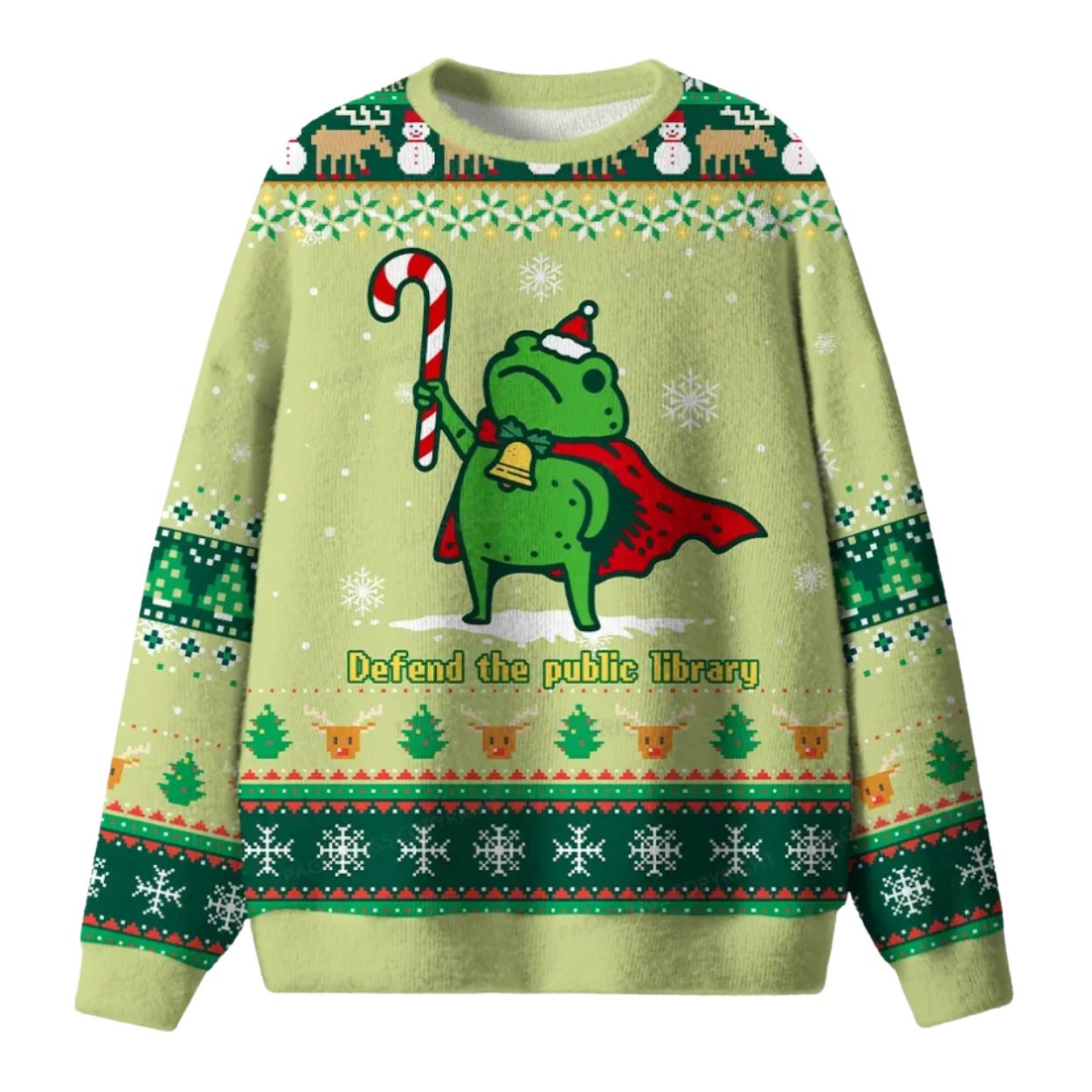 Defend The Public Library Frog Ugly Christmas Sweater
