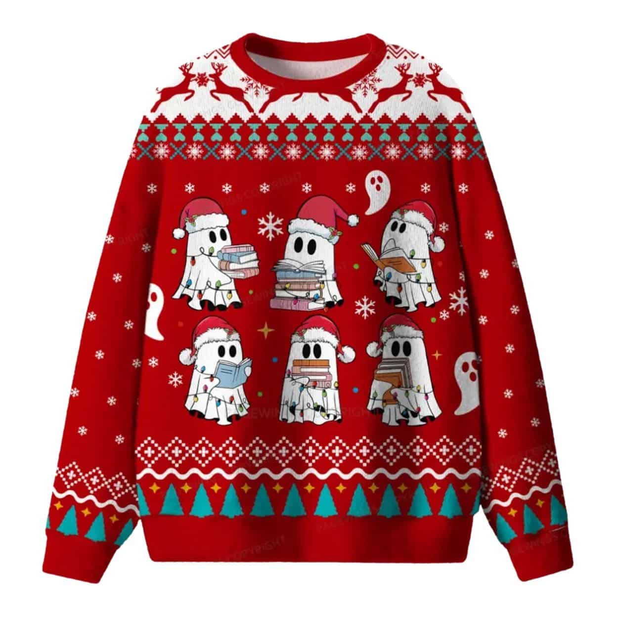 Ghost Reading Book Club Ugly Christmas Sweater