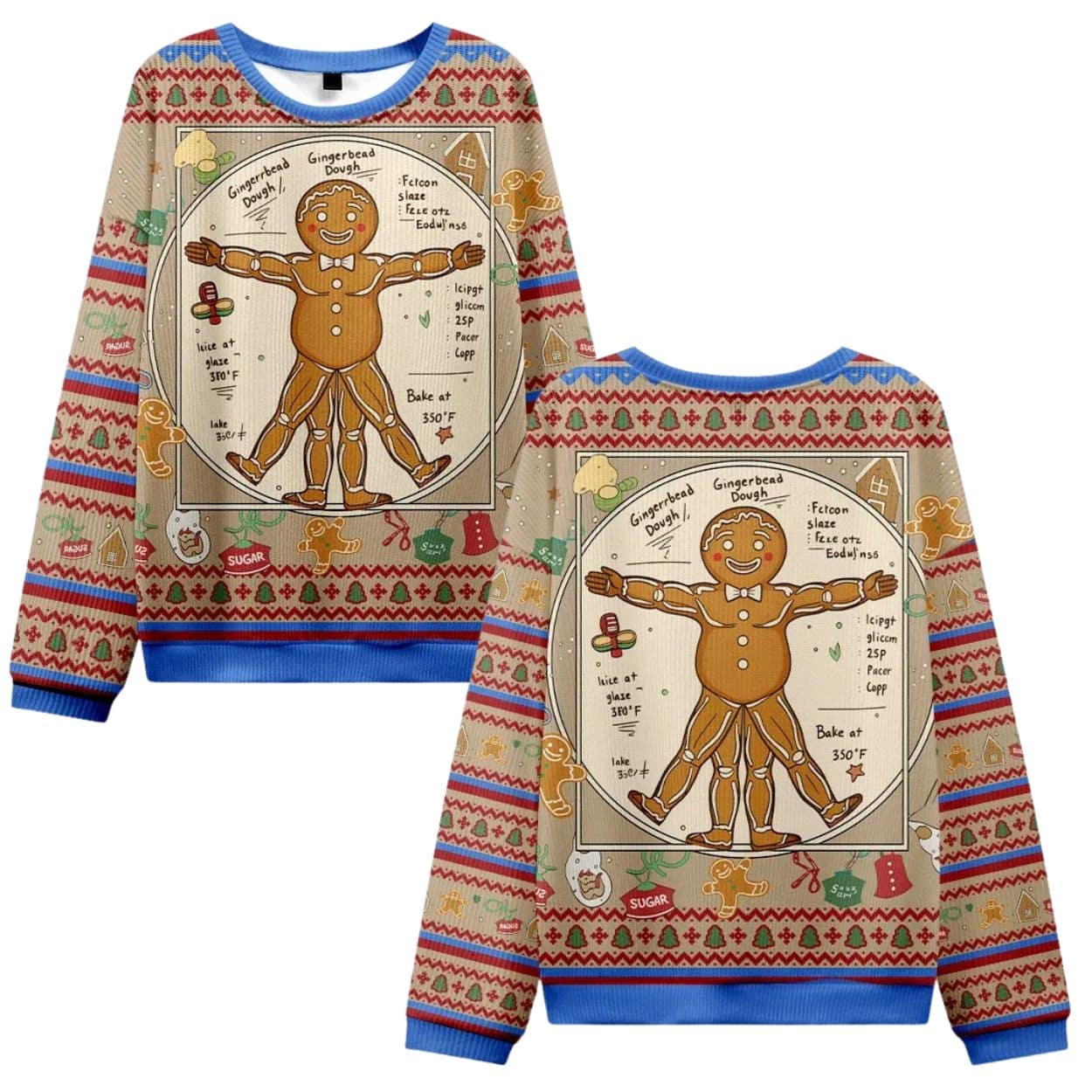 Gingerbread Man Vitruvian Recipe Ugly Christmas Sweater