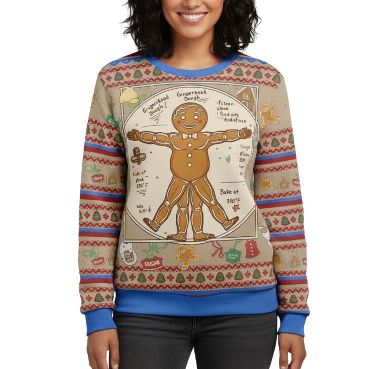 Gingerbread Man Vitruvian Recipe Ugly Christmas Sweater