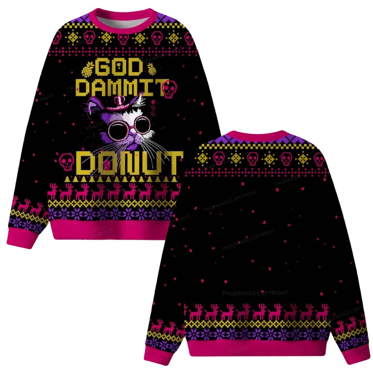 God Dammit Donut Cat Ugly Christmas Sweater