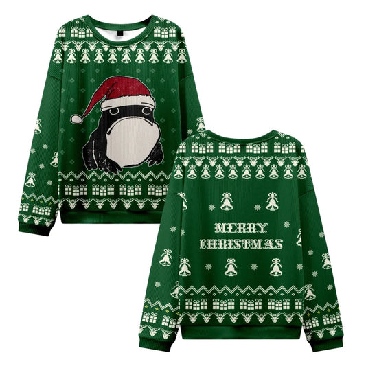 Green Frog Santa Hat Ugly Christmas Sweater