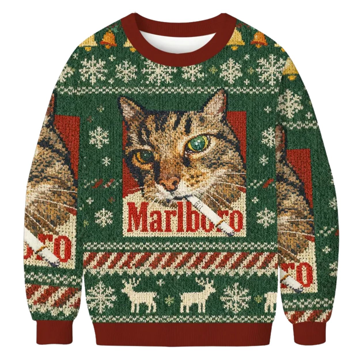 Green Marlboro Cat Smoking Ugly Christmas Sweater