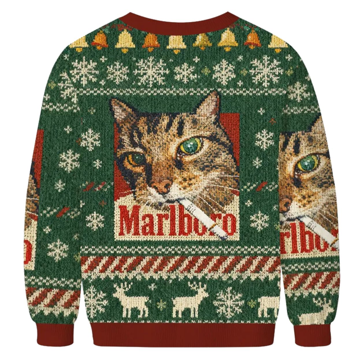 Green Marlboro Cat Smoking Ugly Christmas Sweater
