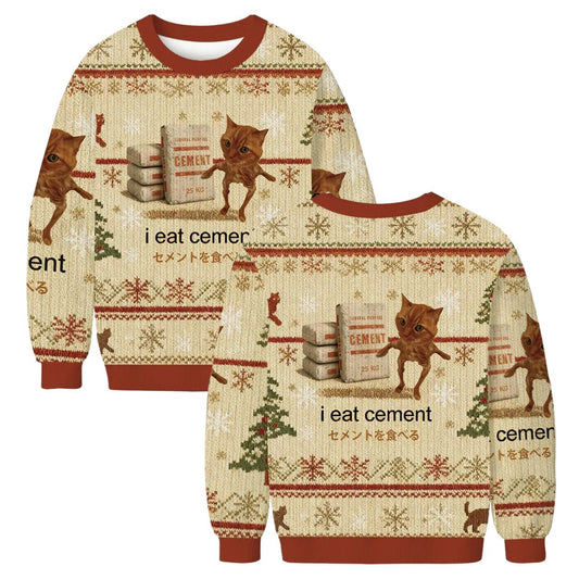 I Eat Cement Cat Meme Ugly Christmas Sweater