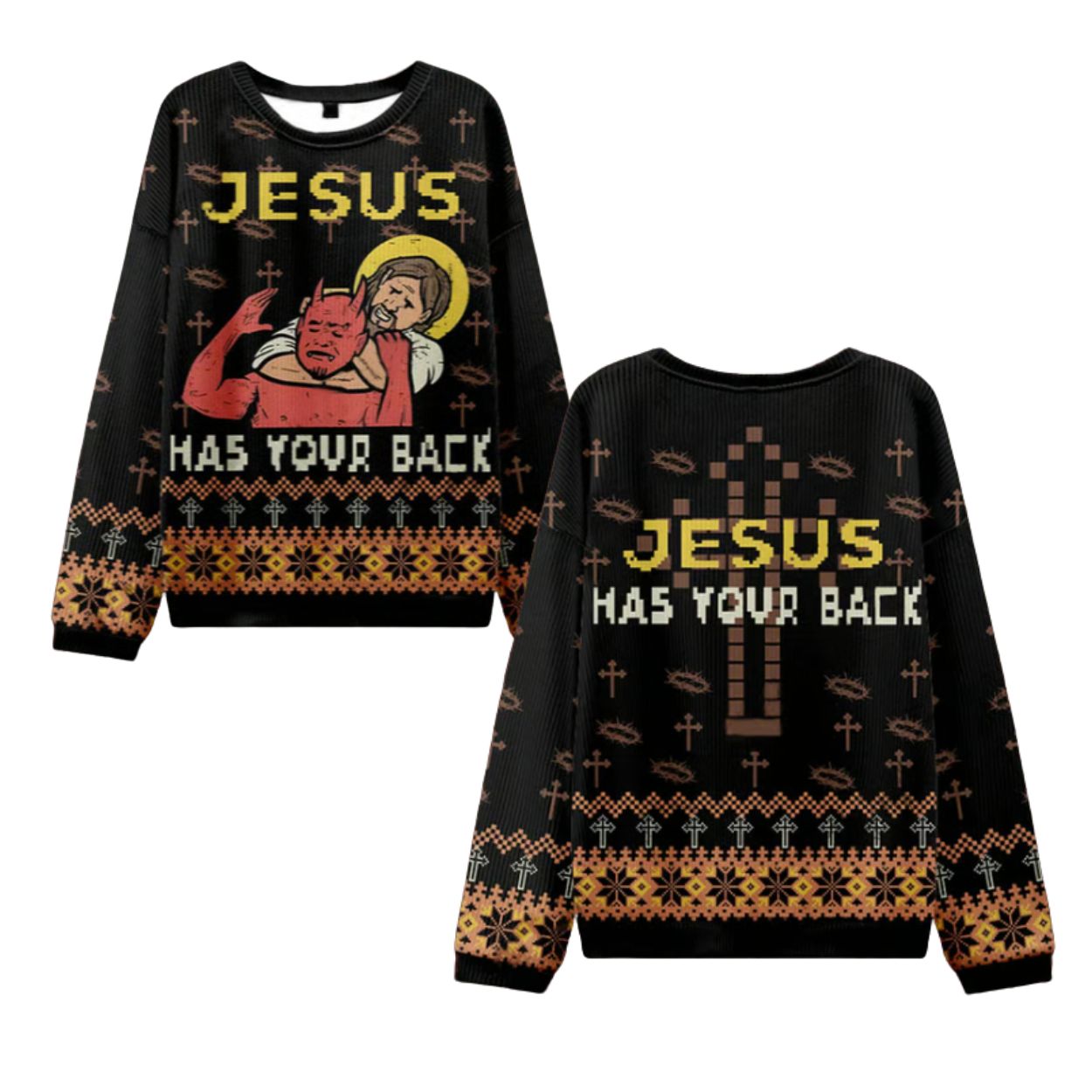 Jesus Has Your Back Ugly Christmas Sweatshirt