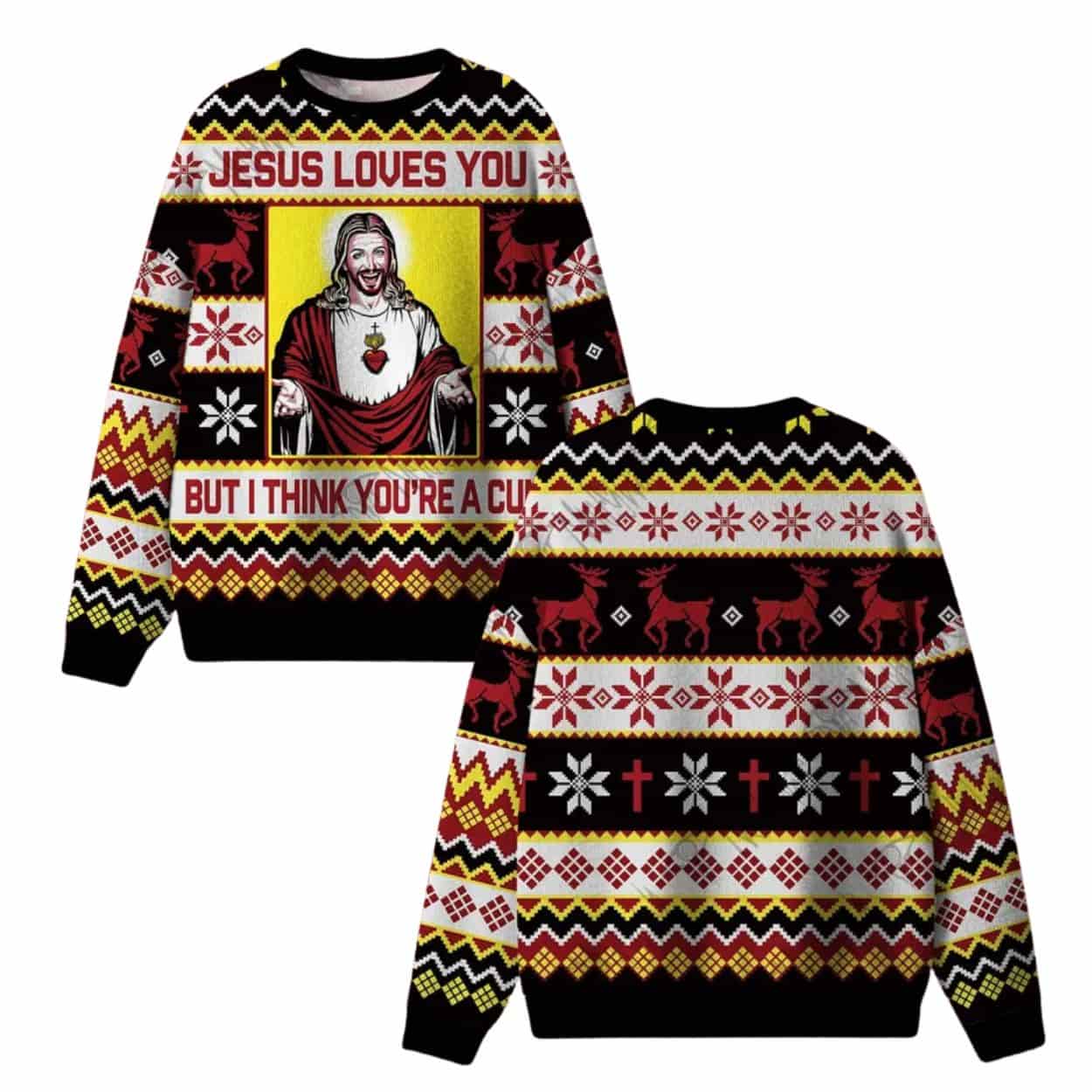 Jesus Loves You But I Think You're A Cunt Ugly Christmas Sweater