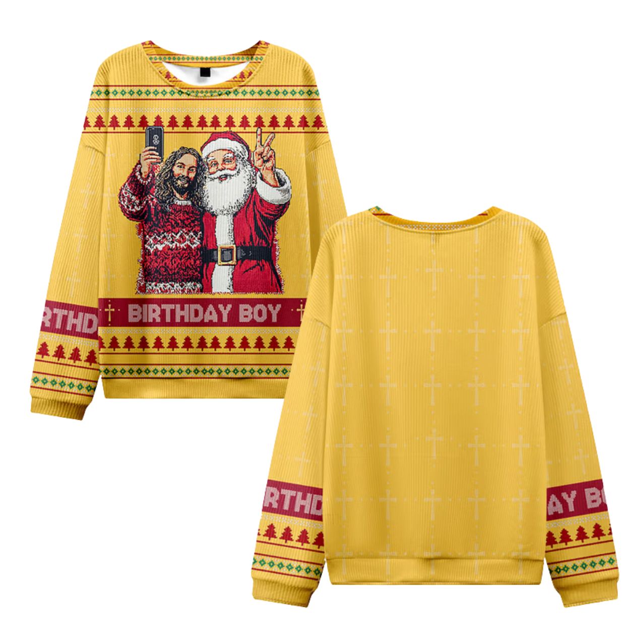 Jesus and Santa Birthday Boy Selfie Ugly Christmas Sweater