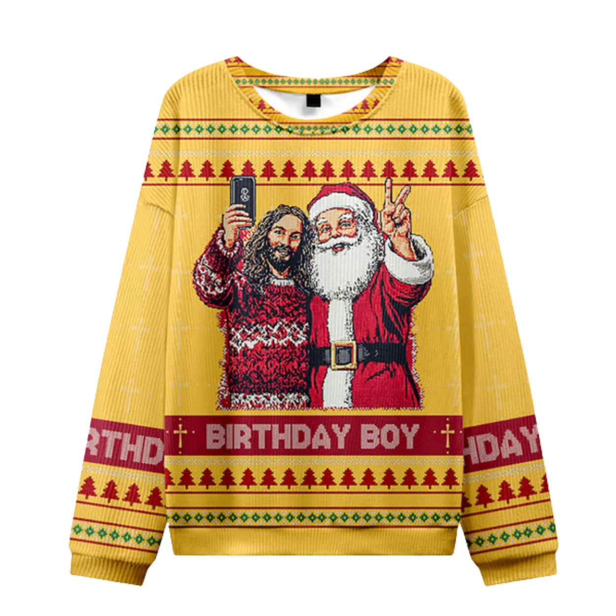 Jesus and Santa Birthday Boy Selfie Ugly Christmas Sweater