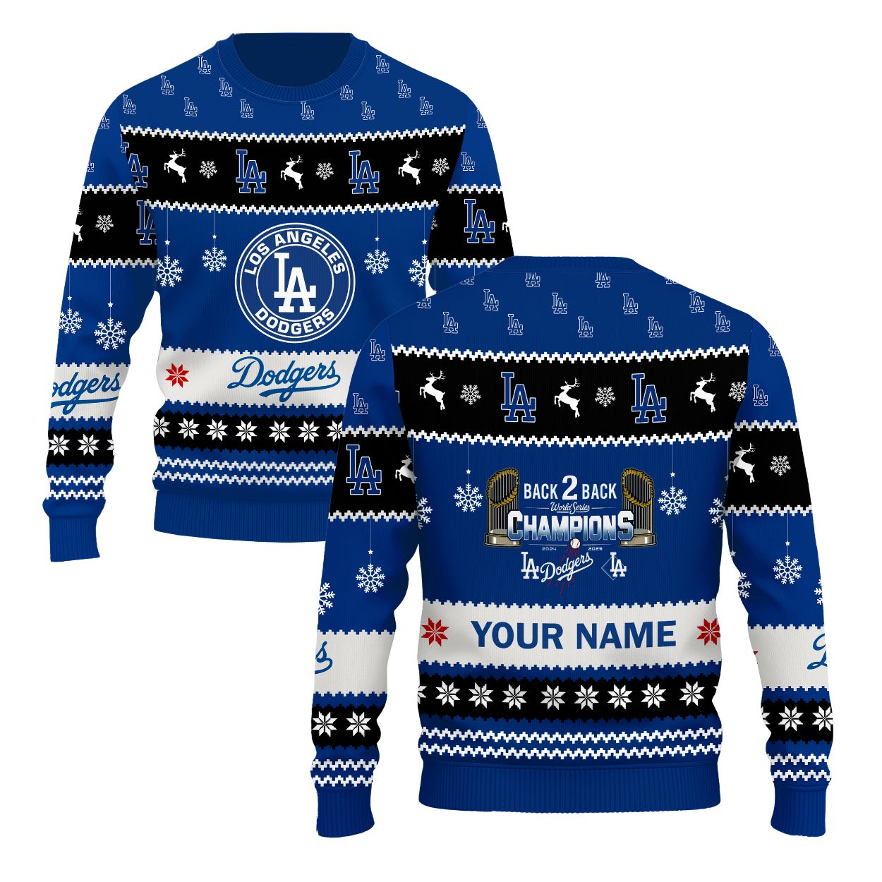 LA Dodgers Back To Back World Series 2025 Champions Ugly Christmas Sweater
