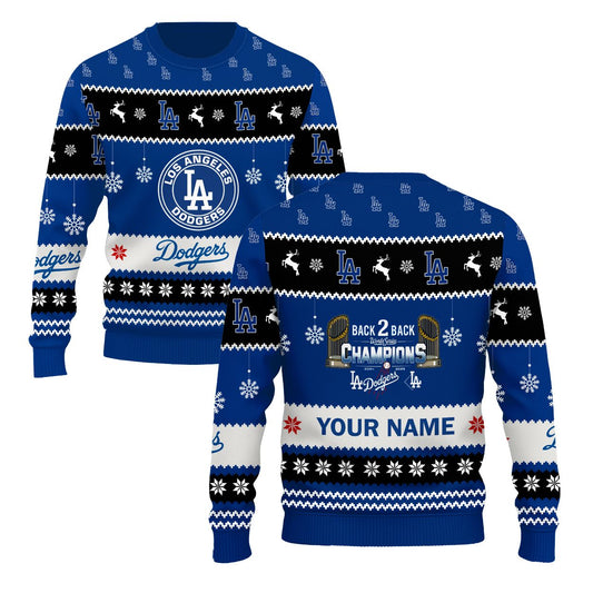 LA Dodgers Back To Back World Series 2025 Champions Ugly Christmas Sweater