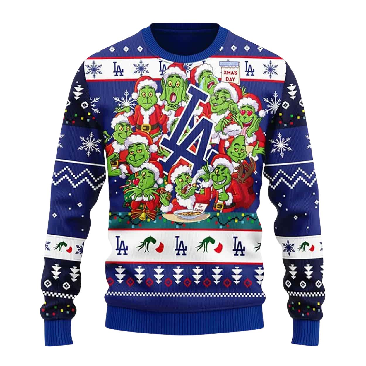LA Dodgers Grnch Xmas Day Ugly Christmas Sweater