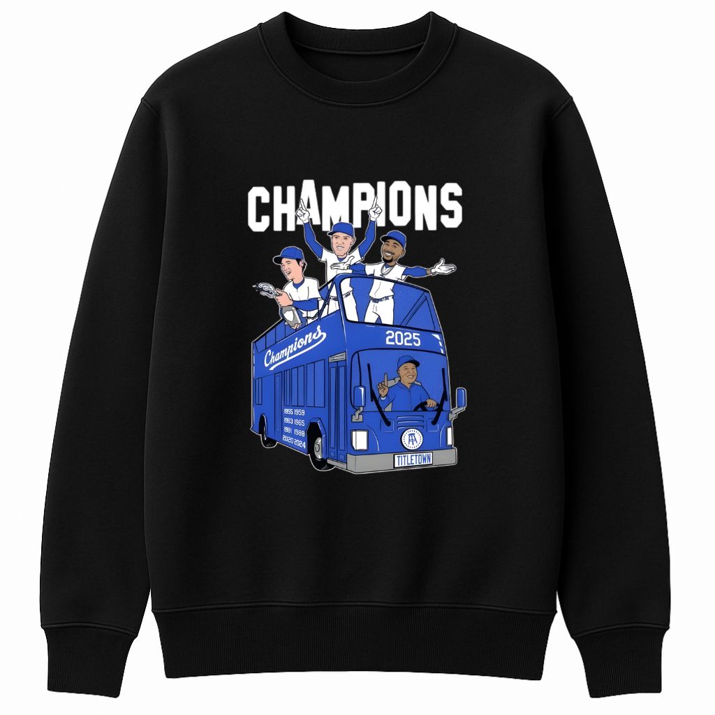 LA Dodgers Titletown Champions 2025 Caricature Bus Shirt