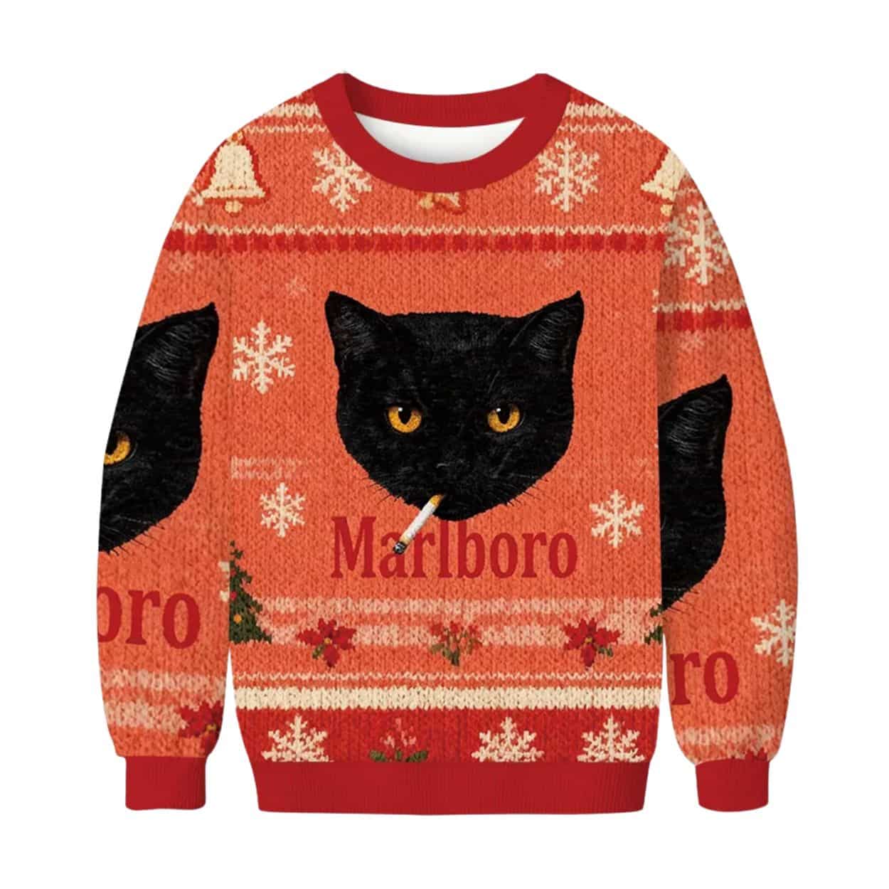 Marlboro Black Cat Smoking Christmas Ugly Sweater