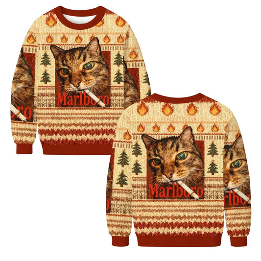 Marlboro Cat Smoking Ugly Christmas Sweater