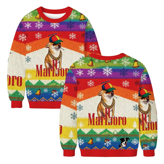 Marlboro Dog Rainbow Ugly Christmas Sweater
