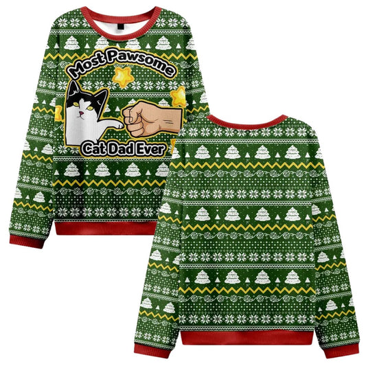 Most Pawsome Cat Dad Ever Ugly Christmas Sweater