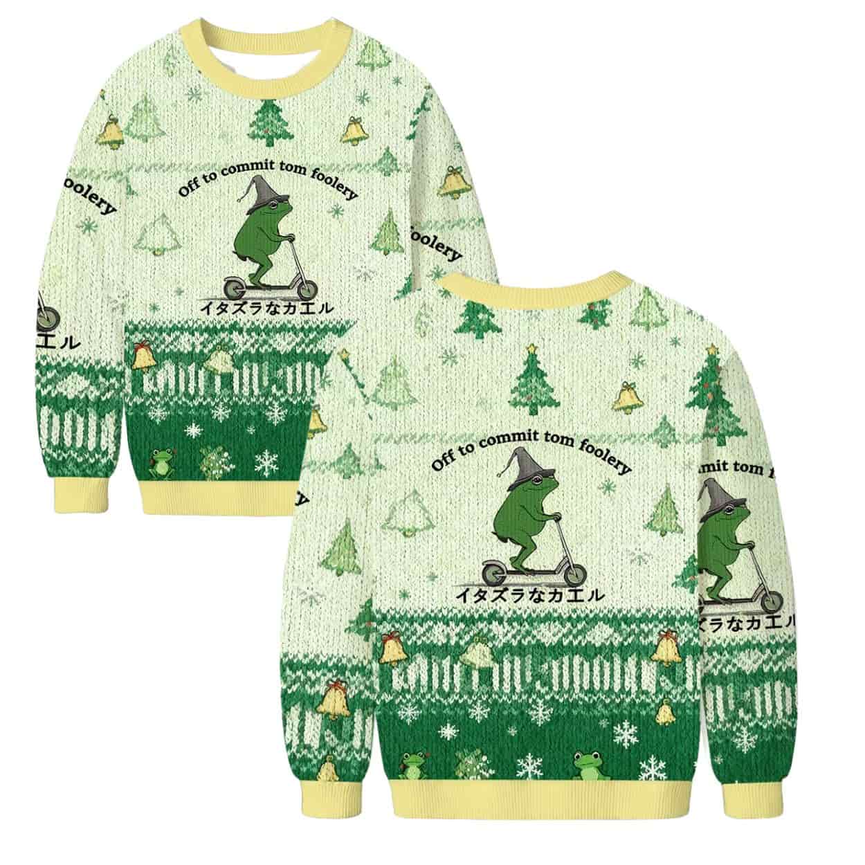 Off To Commit Tomfoolery Frog Christmas Ugly Sweater