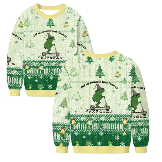 Off To Commit Tomfoolery Frog Christmas Ugly Sweater