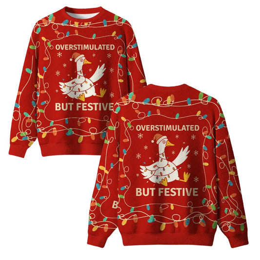 Overstimulated But Festive Ugly Christmas Sweater
