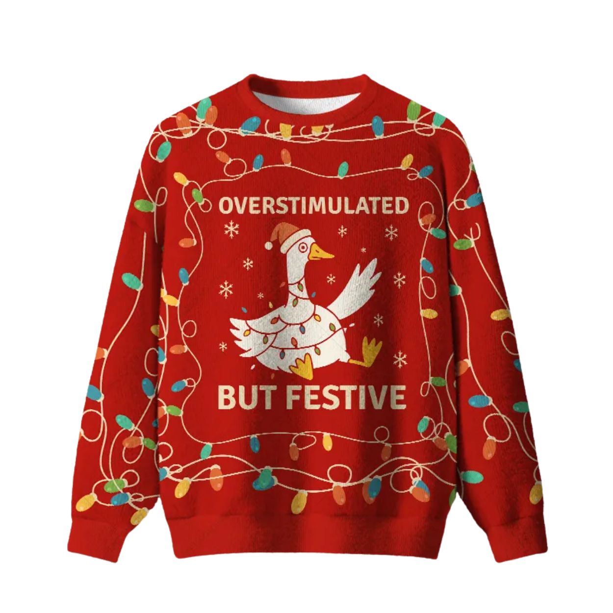 Overstimulated But Festive Ugly Christmas Sweater