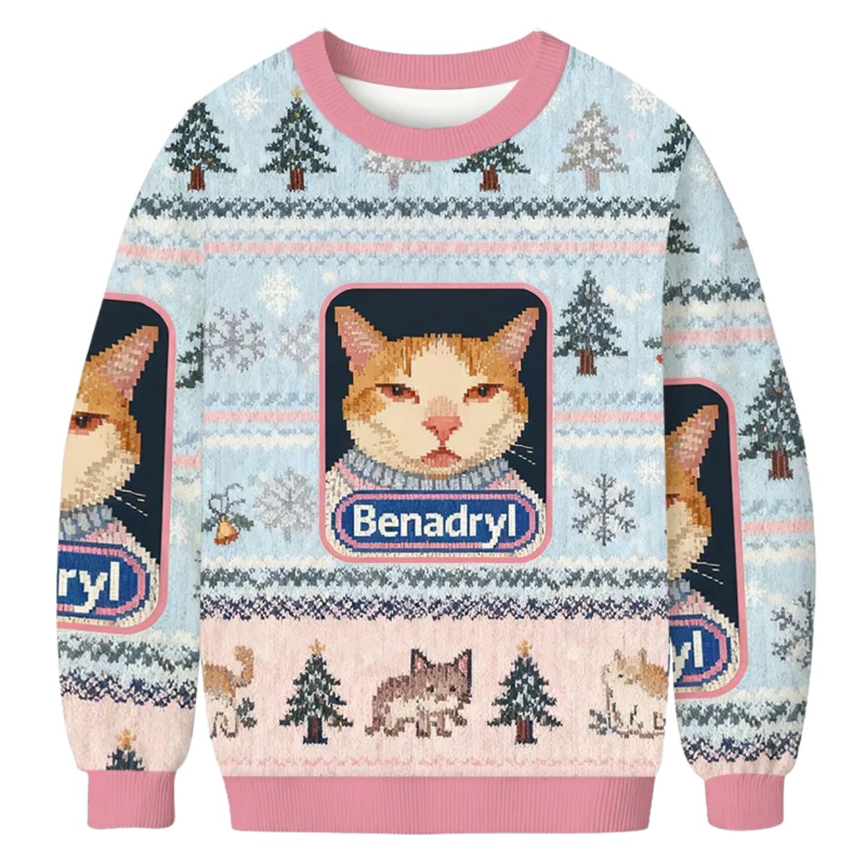 Pink Benadryl Meme Cat Ugly Christmas Sweater