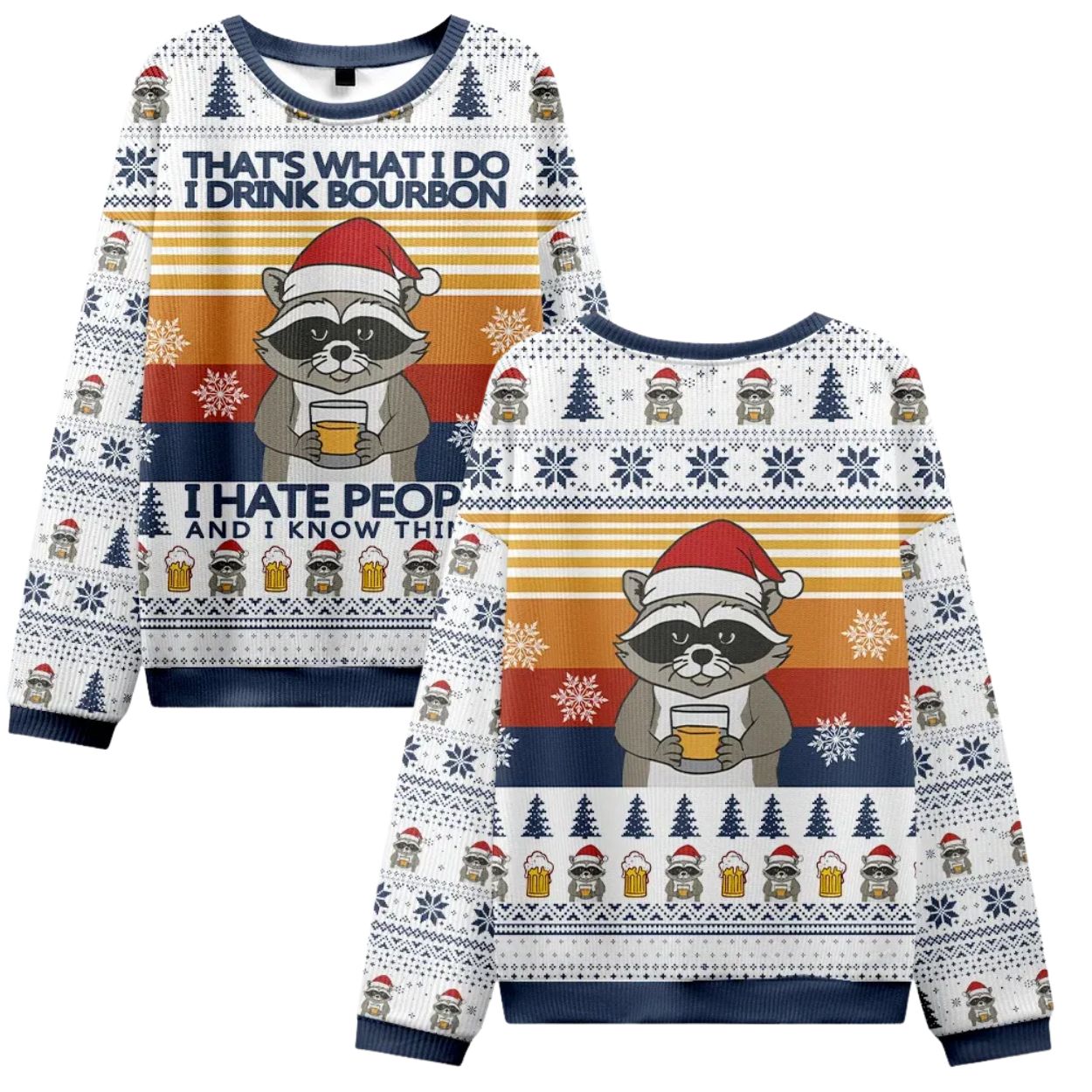 Raccoon Drinking Beer Ugly Christmas Sweatshirt