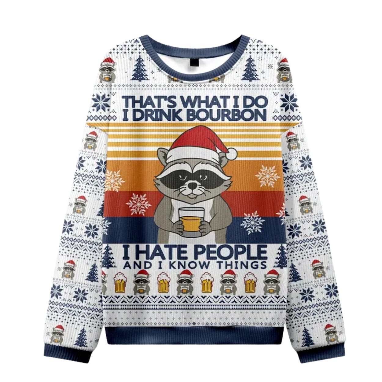 Raccoon Drinking Beer Ugly Christmas Sweatshirt