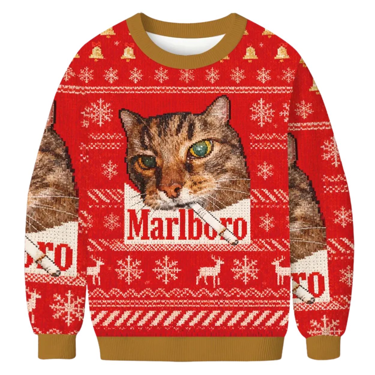 Red Marlboro Cat Smoking Ugly Christmas Sweater