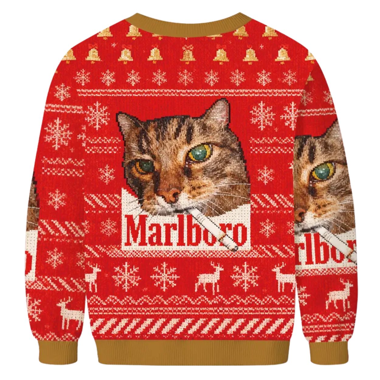 Red Marlboro Cat Smoking Ugly Christmas Sweater