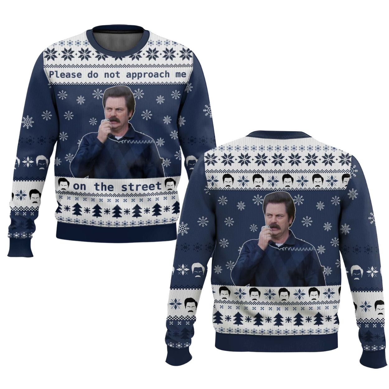 Ron Swanson Please Do Not Approach Me Ugly Christmas Sweater