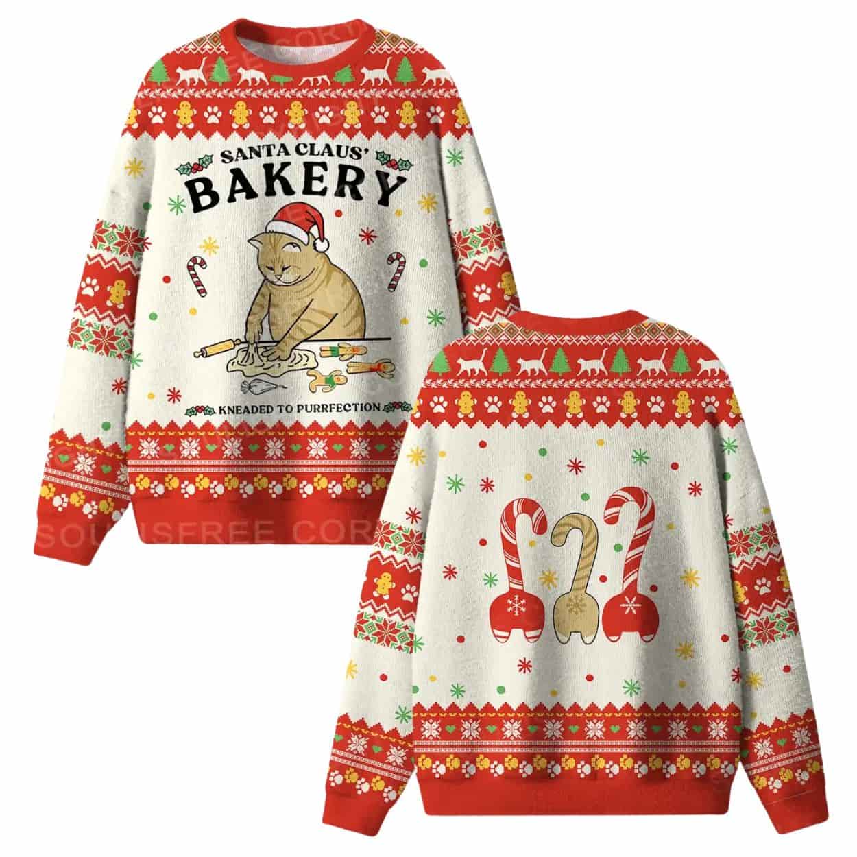 Santa Claus’ Bakery Kneaded To Purrfection Ugly Christmas Sweater