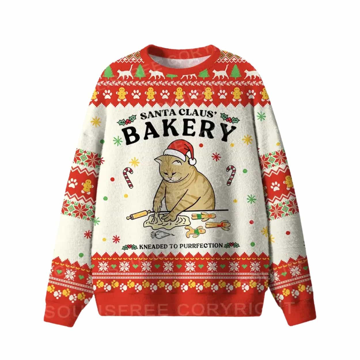 Santa Claus’ Bakery Kneaded To Purrfection Ugly Christmas Sweater