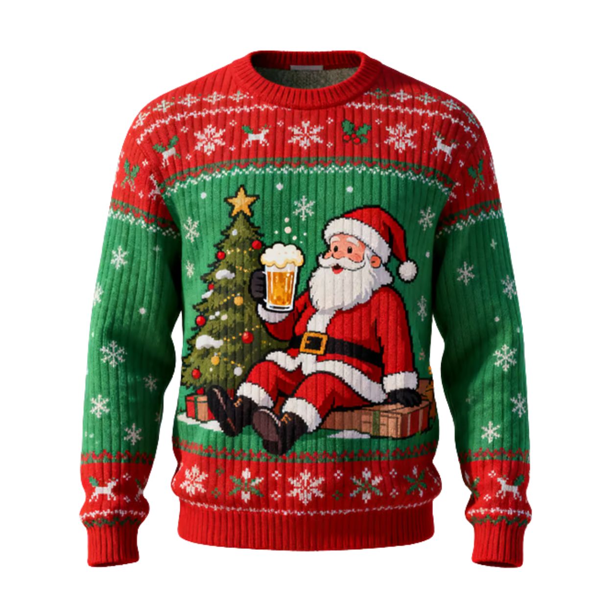 Santa Drinking Beer Ugly Christmas Sweater