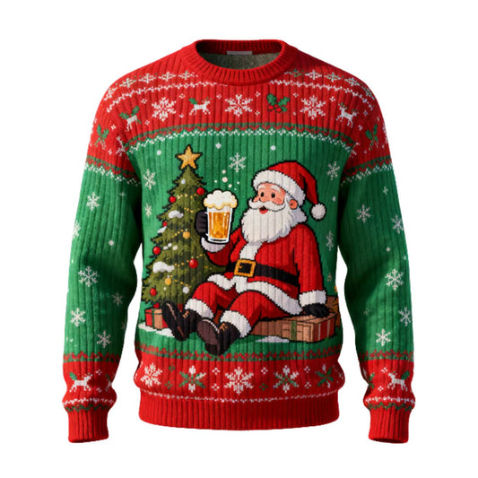 Santa Drinking Beer Ugly Christmas Sweater