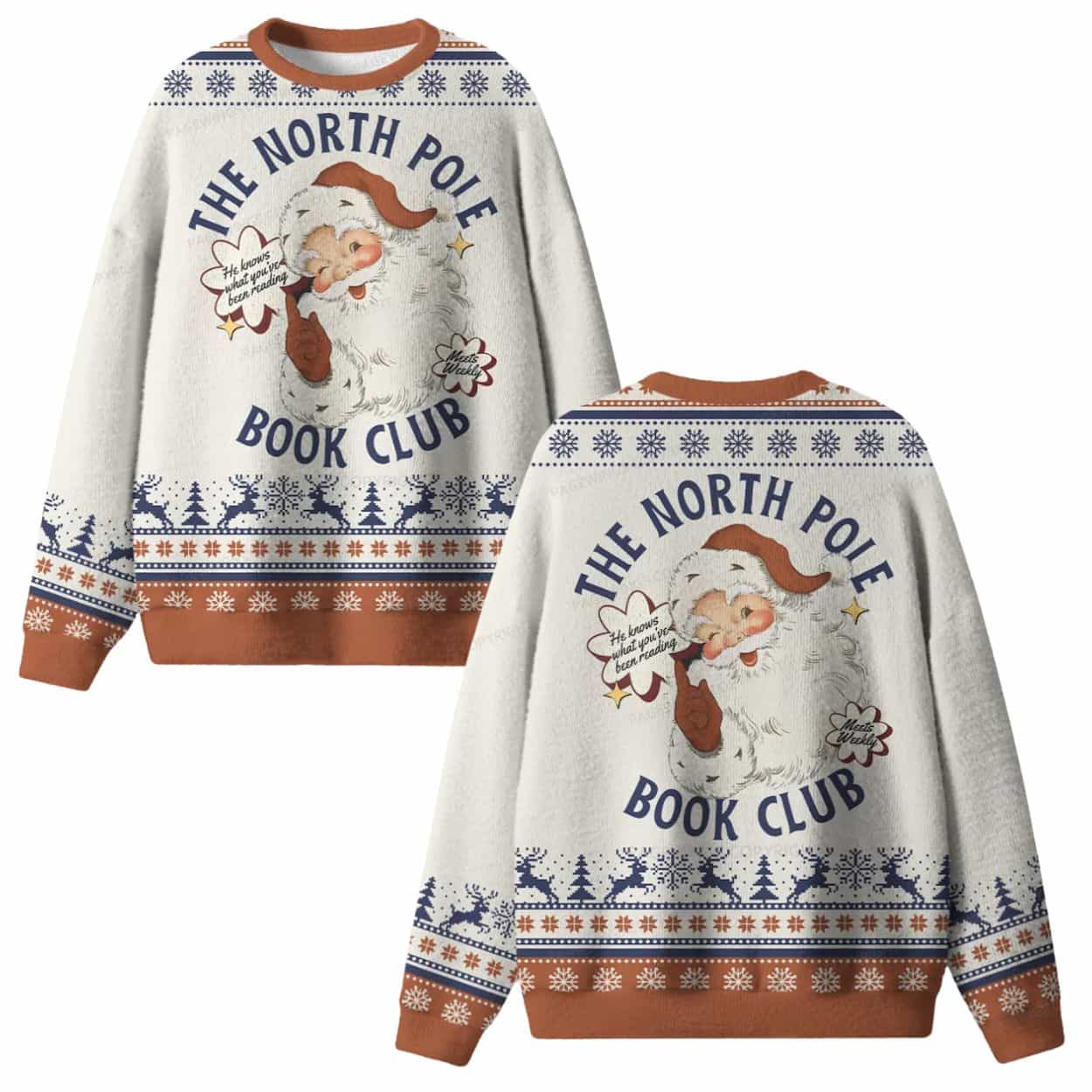 Santa The North Pole Book Club Ugly Christmas Sweater