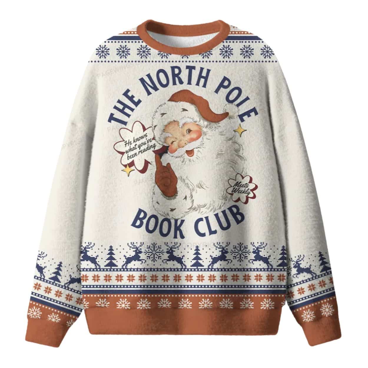 Santa The North Pole Book Club Ugly Christmas Sweater