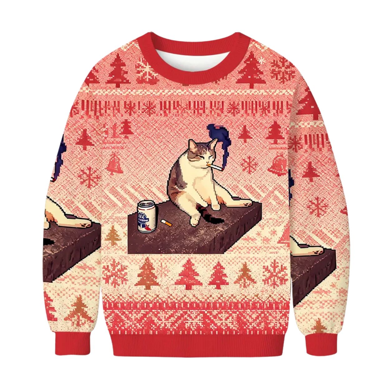 Smoking Cat Pabst Blue Ribbon Christmas Ugly Sweater