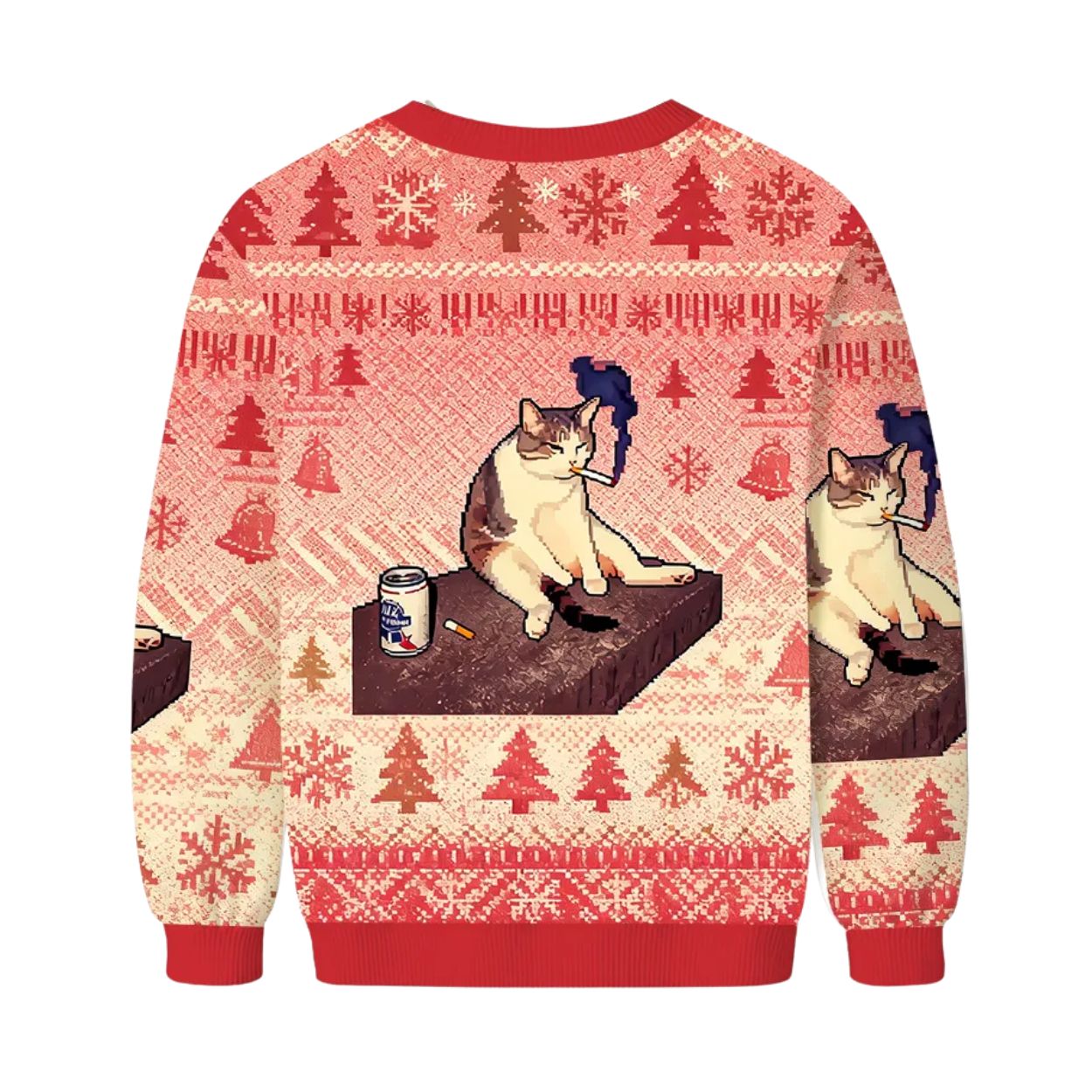 Smoking Cat Pabst Blue Ribbon Christmas Ugly Sweater