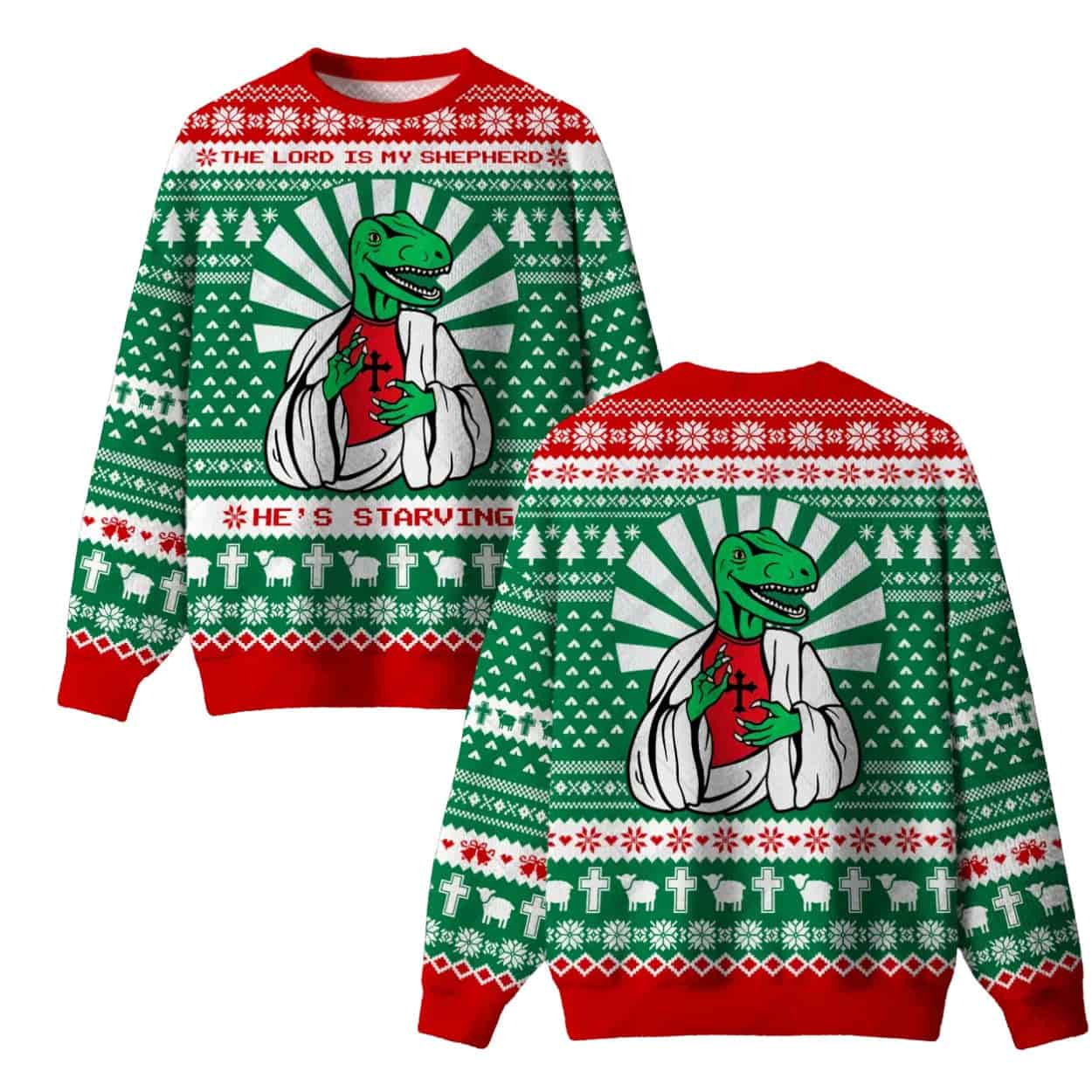 The Lord Is My Shepherd Dino Ugly Christmas Sweater