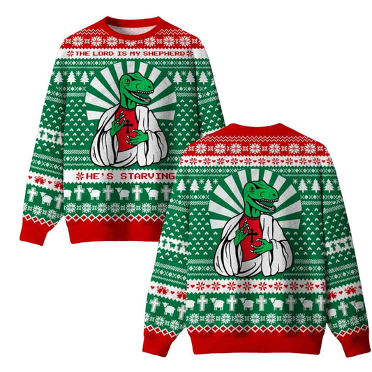 The Lord Is My Shepherd Dino Ugly Christmas Sweater