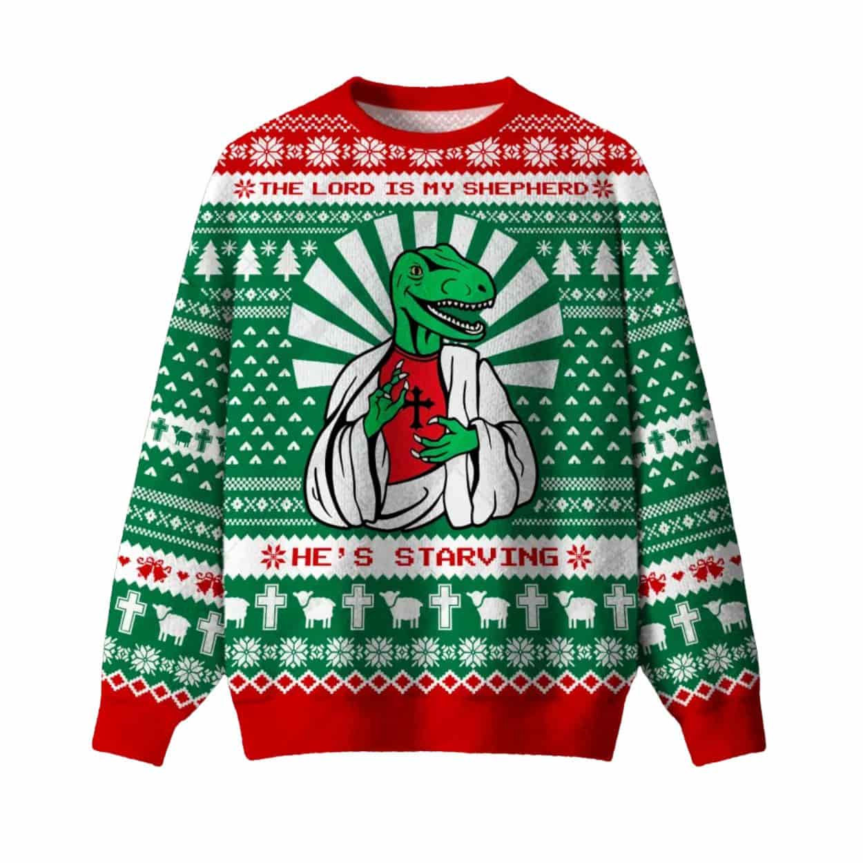 The Lord Is My Shepherd Dino Ugly Christmas Sweater
